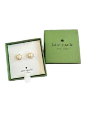 Kate Spade Cream and Gold Flying Colors Faux Pearl Benzel Boxed Stud Earrings